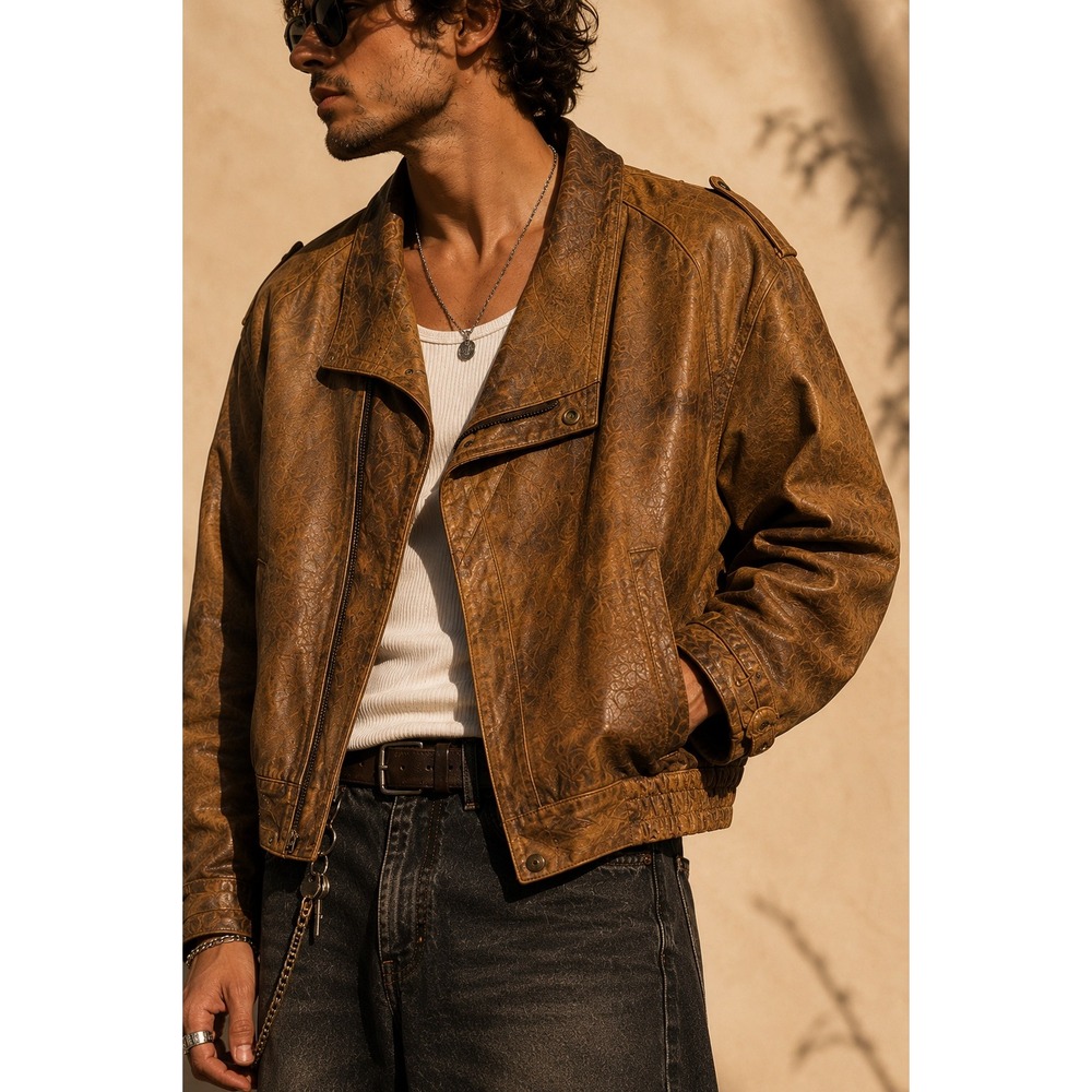 Vintage Adventure Bound Originals Leather Bomber Jacket Brown Thinsulate Large